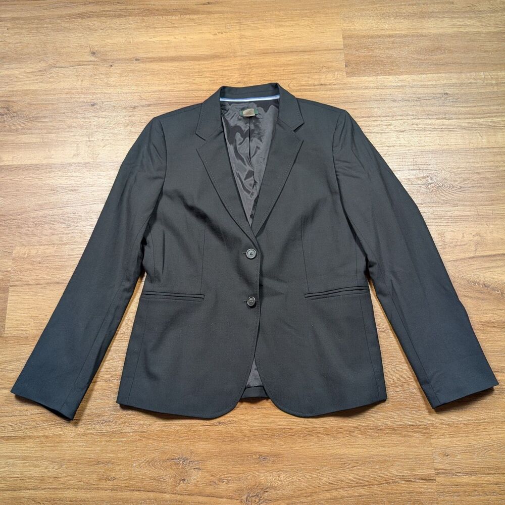 J Crew Blazer Woman’s Size 12 Black Wool Blend Stretch Workwear Academia
